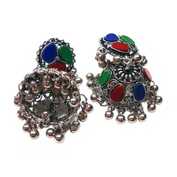 Young & Forever Silver Plated Floral Jhumkas Earrings image 3