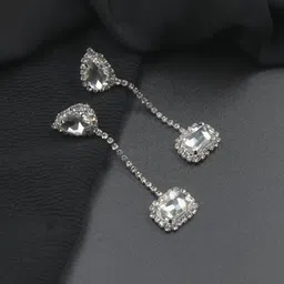 ISHKAARA Artificial Stones Rhodium Plated Drop Earrings image 5