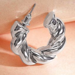 Rubans Voguish Silver-Plated Classic Half Hoop Earrings image 2