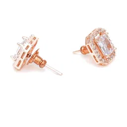 Ruby Raang Rose Gold-Plated Studded Geometric-Shaped Studs Earrings image 3