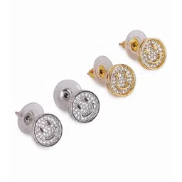 EL REGALO Set Of 2 Artificial Stone-Studded Circular Shaped Studs Earrings image 3