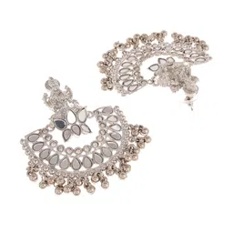 AQUASTREET Lakshmi design Mirror studded ChandBali Earrings Copper Silver Plated image 4