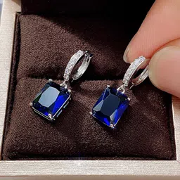 Designs & You Silver-Plated Cubic Zirconia Rectangular Hoop Earrings image 4