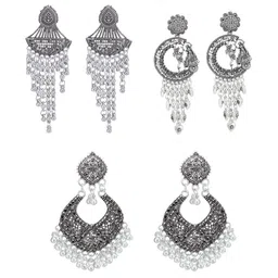 PRIVIU Set of 3 Silver-Plated Contemporary Oxidised Drop Earrings image 3