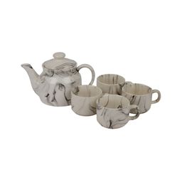 Aura 6 Pieces White Printed Ceramic Glossy Kettle Set image 3
