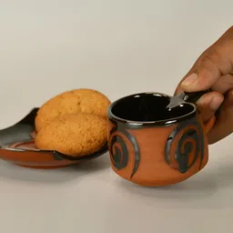 SOWPEACE Brown & Black Handcrafted Textured Terracotta Matte Cups Set of Cups and Mugs image 3