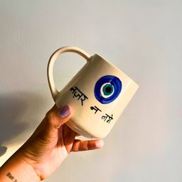 WEAVING HOMES White & Blue Printed Ceramic Glossy Mug 250 ml image 3