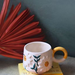 WEAVING HOMES White & Orange Textured Ceramic Glossy Mug 250 ml image 3
