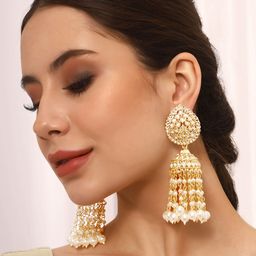 Priyaasi Gold-Plated Contemporary Jhumkas Earrings-image-18