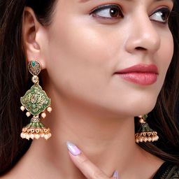Shoshaa Women Green Contemporary Jhumkas Earrings image 2
