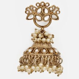 Priyaasi Elegance Gold-Plated Kundan Stone Studded Contemporary Jhumkas image 4
