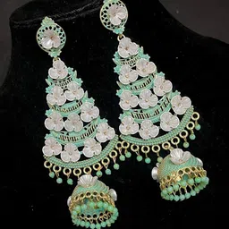 MADDY SPACE Gold-Plated Artificial Stones Studded Teardrop Shaped Jhumkas image 4