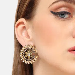 SOHI Gold-Plated Stone-Studded Studs Earrings-image-25