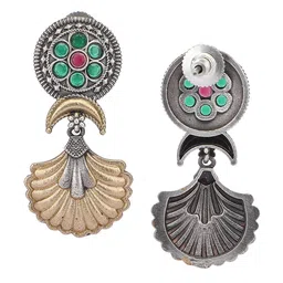 Anouk Silver-Toned Silver-Plated Oxidised Contemporary Drop Earrings image 2