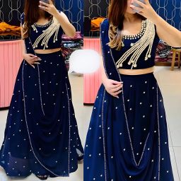 Embroidered, Embellished Semi Stitched Lehenga & Crop Top-image-37