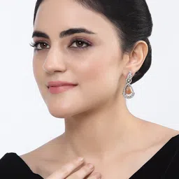 ZENEME Rhodium-Plated Teardrop Shaped Drop Earrings image 3