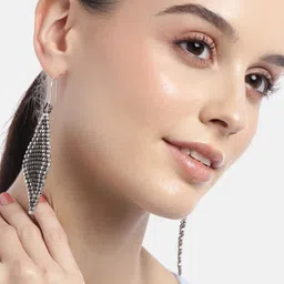 RICHEERA Silver-Plated Diamond Shaped Drop Earrings image 2