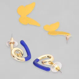 Rubans Voguish Set Of 2 Gold-Plated Heart And Butterfly Shaped Studs Earrings image 3
