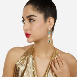 AMI Gold-Plated Stone-Studded Contemporary Drop Earrings image 4