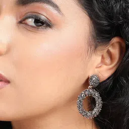 SOHI Gold-Plated Stone-Studded Circular Drop Earrings image 3