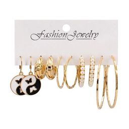 KRYSTALZ Set Of 5 Gold-Plated Artificial Stones Circular Drop & Hoop Earrings image 3