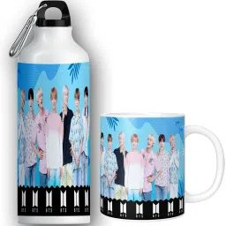 Bts sipper Bts water bottle bts mug bts Bottle with mug (BSM-07) 600 ml Water Bottles-image-78
