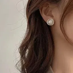 KRYSTALZ Gold Plated Pearls Circular Studs image 4
