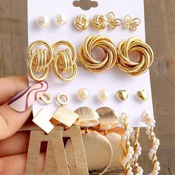 Shining Diva Fashion Set Of 11 Gold-Plated Contemporary Stud & Hoop Earrings-22
