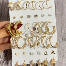 Shining Diva Fashion Set Of 18 Gold-Plated Contemporary Studs Earrings-image-81