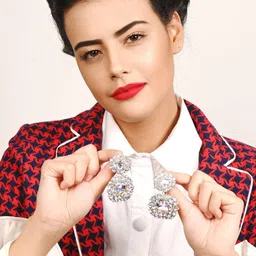 ODETTE Silver Plated Stone Studded Drop Earrings-image-96