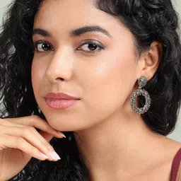 SOHI Gold-Plated Stone-Studded Circular Drop Earrings image 2