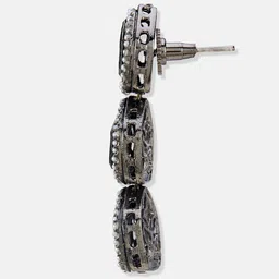 ATIBELLE Silver-Plated Kundan Stone Studded Contemporary Oxidised Drop Earrings image 3