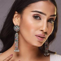 Sangria Silver-Plated Kundan Studded Ghungroo Drop Earrings-25