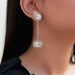 ISHKAARA Artificial Stones Rhodium Plated Drop Earrings image 2