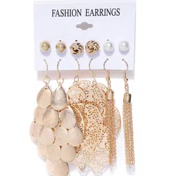 Jewels Galaxy Set Of 12 Gold-Plated Contemporary Studs & Drop Earrings image 5