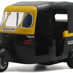 Medium size pull back auto rickshaw toy with rubber tires black color-11