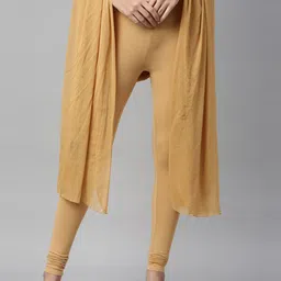 TWIN BIRDS Women Beige Solid Churidar-Length Leggings & Shawl-18