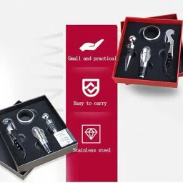 Wine Bottle Opener 4pcs Set Stainless Steel Wine Opener Pourer Stopper Drip Ring Corkscrew With Gift Box Bottle Opener-image-78