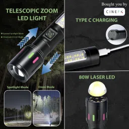 cinefx Rechargeable High Power Long Range 6 Mode Metal Emergency Led Torch Light 4 hrs Torch Emergency Light image 2