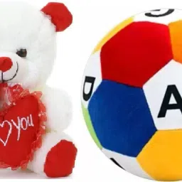 Best Quality Soft White Heart Teddy and Soft Football Someone special.- 25 cm-10