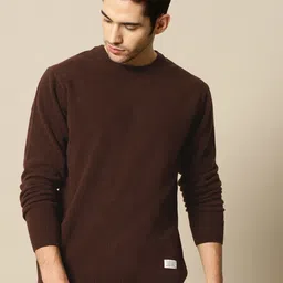 mr bowerbird Men Solid Round Neck Brown Sweater-picture-34
