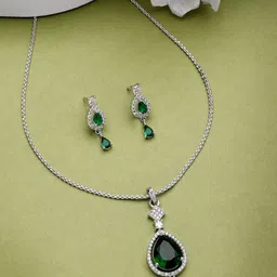 ZENEME Rhodium-Plated Stones-Studded Jewellery Set-40
