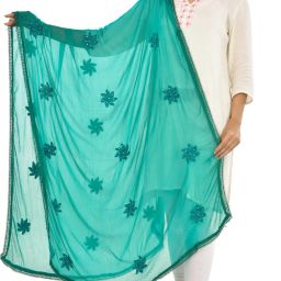 Chiffon Embroidered Dark Green Women Dupatta-image-48