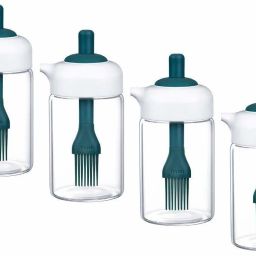 200 ml Borosilicate Glass 2-in-1 Brush & Oil Green Jar - 200 ML, Set of 4 Cooking Oil Dispenser Set-17