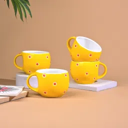 Pack of 4 Ceramic Polka Doted Tea Cups Set of 4, 150ml Coffee Mugs for Home Office-picture-11