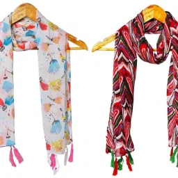 Printed Chiffon Women Multicolor Stole, Scarf, Fancy Scarf-image-91