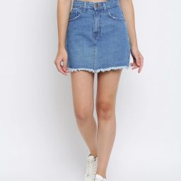 Women Solid Straight Dark Blue Skirt-image-3