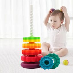 Spinning Stacking Toys, Rainbow Stacking Rings Baby Toy Spinning Tower-23