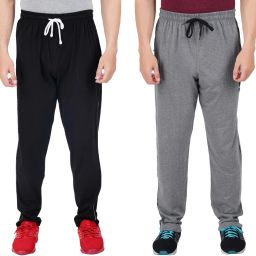 Men Solid Black, Grey Track Pants-image-7