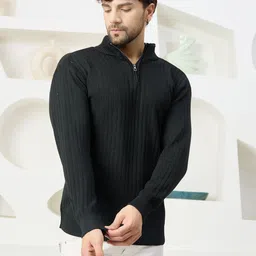 houseofcommon Men Self Design High Neck Black Sweater-picture-48